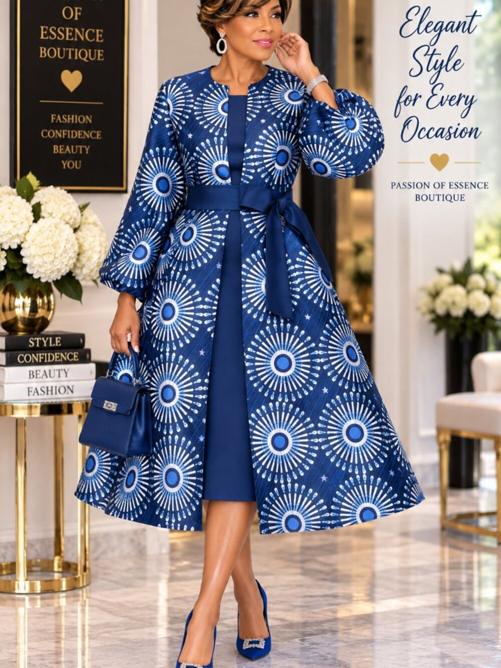 Dresses by Nubiano Blue Print 2-Piece Jacket Dress Size 12 DN100462 - Picture 7 of 7